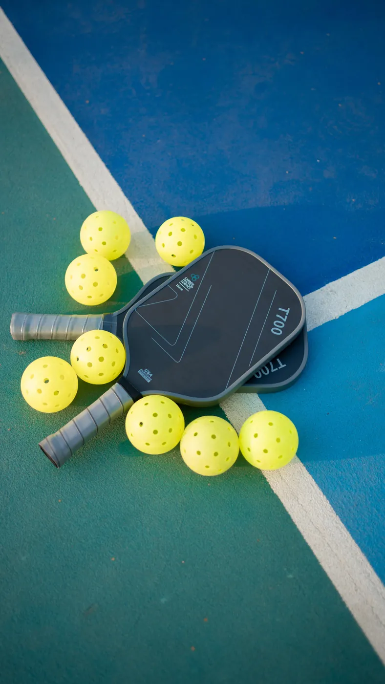 Paddles and balls on court